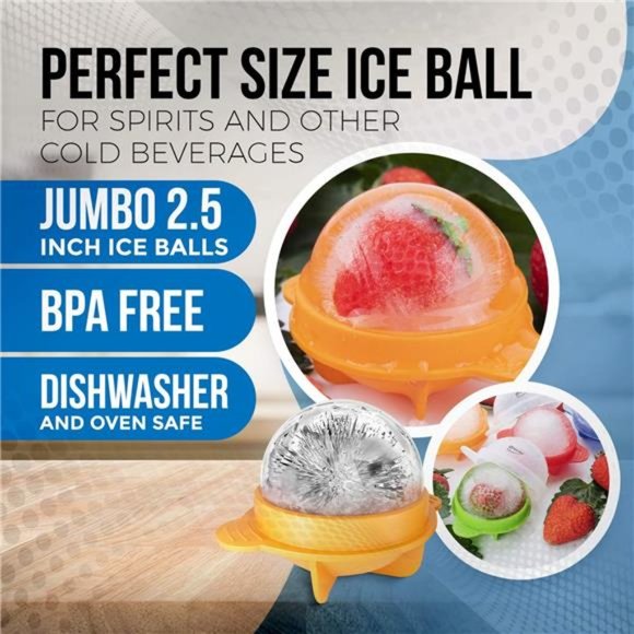 Round Ice Cube Mold Set of 4 Multicolor 2.5 Inch Tight Sealing, Leak Proof - Picture 4 of 6